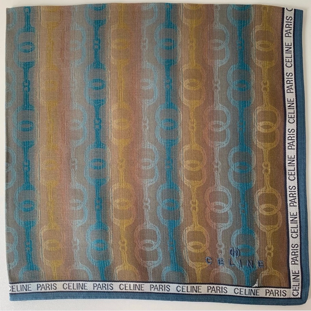 Celine Blue and Gold Patterned Scarf
